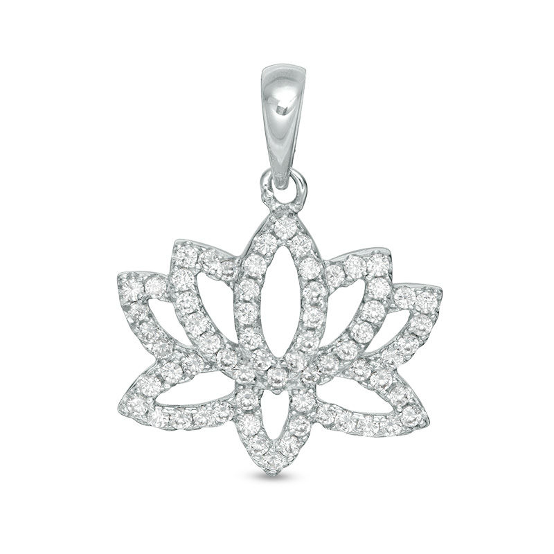 Main Image 1 of Cubic Zirconia Lotus Flower Outline Necklace Charm in Sterling Silver