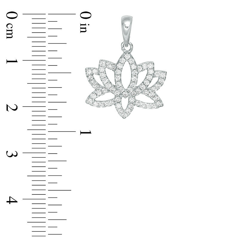 Cubic Zirconia Lotus Flower Outline Necklace Charm in Sterling Silver