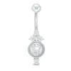 014 gauge Cubic Zirconia Bead Frame Tri-Top Belly Button Ring in Stainless Steel