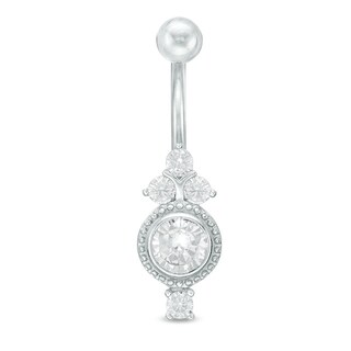 014 gauge Cubic Zirconia Bead Frame Tri-Top Belly Button Ring in Stainless Steel