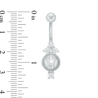 014 gauge Cubic Zirconia Bead Frame Tri-Top Belly Button Ring in Stainless Steel
