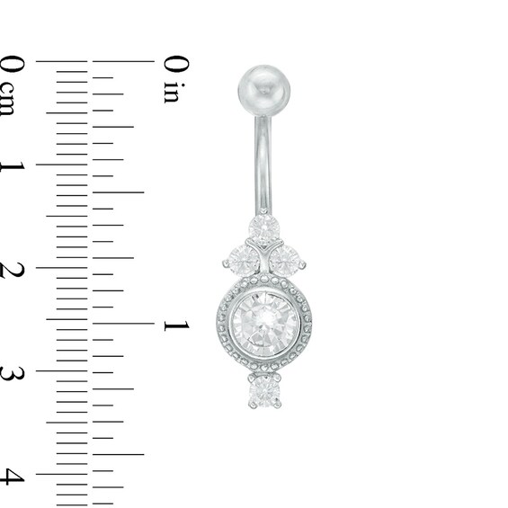 014 gauge Cubic Zirconia Bead Frame Tri-Top Belly Button Ring in Stainless Steel