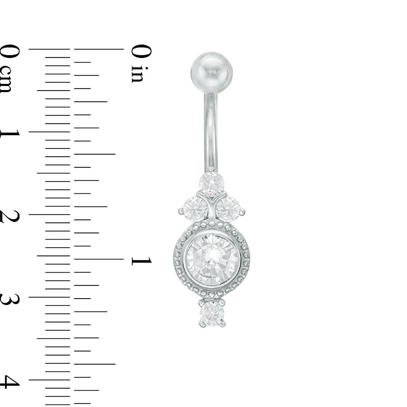 014 gauge Cubic Zirconia Bead Frame Tri-Top Belly Button Ring in Stainless Steel