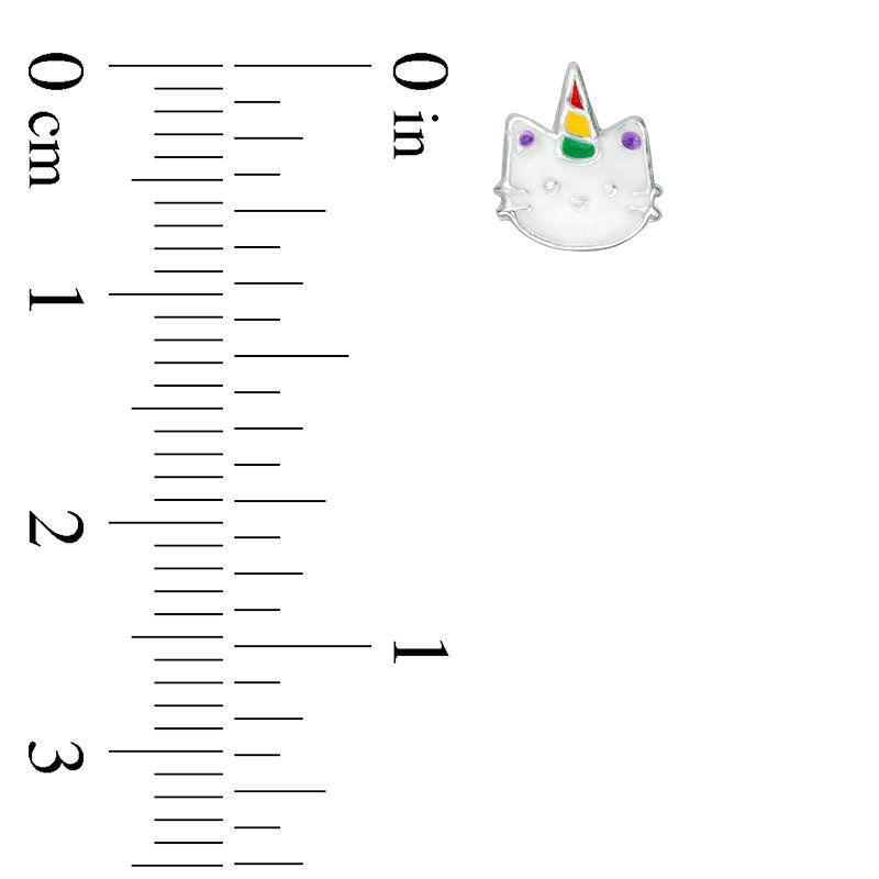 Main Image 2 of Child's Multi-Color Enamel Unicorn Cat Stud Earrings in Sterling Silver