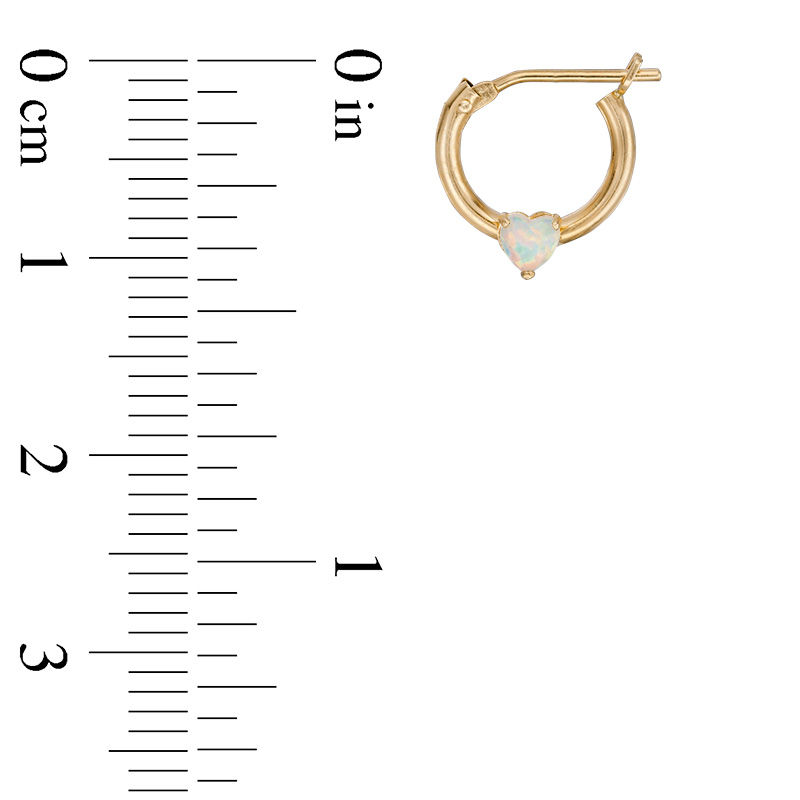 Main Image 2 of Child's 3mm Heart-Shaped Simulated Opal Hoop Earrings in 14K Gold