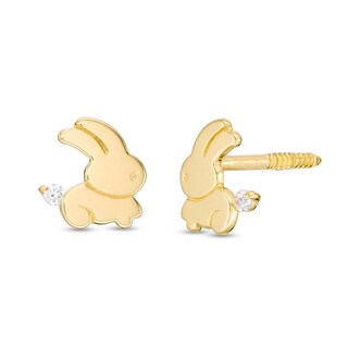Child's Cubic Zirconia Bunny Rabbit Stud Earrings in 10K Gold