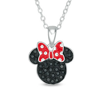 Child's Black Crystal and Enamel ©Disney Minnie Mouse Polka Dot Bow Pendant - 15"