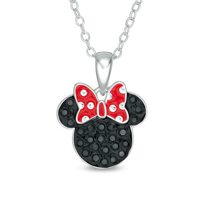 Child's Black Crystal and Enamel ©Disney Minnie Mouse Polka Dot Bow Pendant - 15"