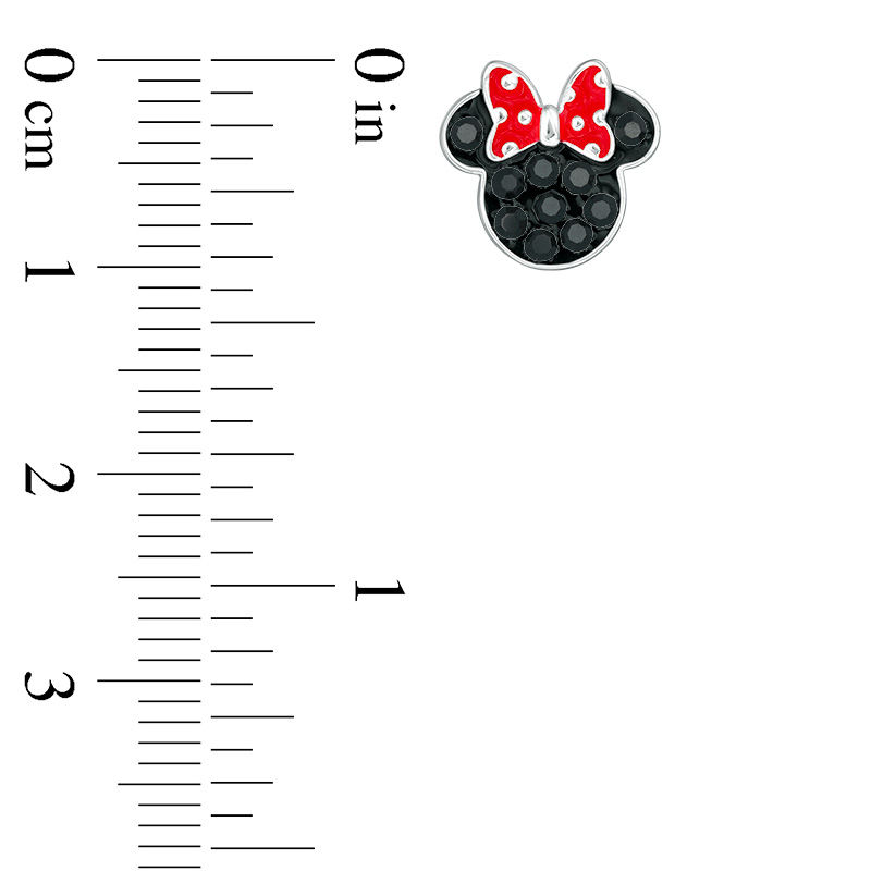 Child's Black Crystal ©Disney Minnie Mouse with Red and White Enamel Polka Dot Bow Stud Earrings in Solid Sterling Silver