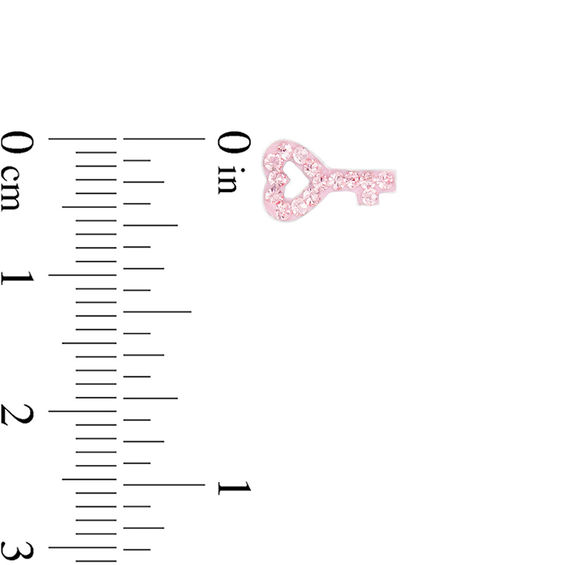 Child's 3mm Pink Cubic Zirconia and Crystal Enamel Solitaire, Heart Key and Trio Stud Earrings Set in Sterling Silver