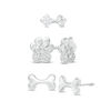 Thumbnail Image 0 of Child's 3mm Cubic Zirconia Solitaire, Paw Print and Dog Bone Stud Earrings Set in Sterling Silver