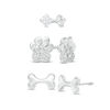 Thumbnail Image 1 of Child's 3mm Cubic Zirconia Solitaire, Paw Print and Dog Bone Stud Earrings Set in Sterling Silver