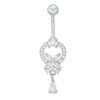 Thumbnail Image 1 of 014 gauge Cubic Zirconia Floral Doorknocker with Teardrop Dangle Belly Button Ring in Stainless Steel