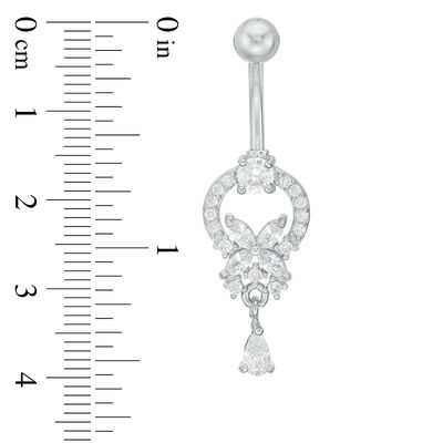 014 gauge Cubic Zirconia Floral Doorknocker with Teardrop Dangle Belly Button Ring in Stainless Steel