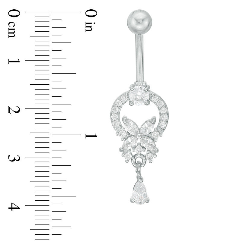 Main Image 2 of 014 gauge Cubic Zirconia Floral Doorknocker with Teardrop Dangle Belly Button Ring in Stainless Steel