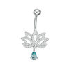 Thumbnail Image 0 of 014 Gauge Pear-Shaped Blue Glass Dangle and White Cubic Zirconia Lotus Flower Belly Button Ring in Solid Stainless Steel