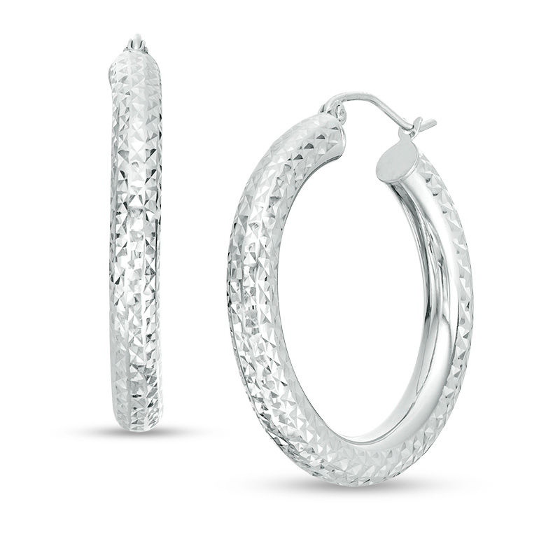 30mm Diamond-Cut Tube Hoop Earrings in Sterling Silver