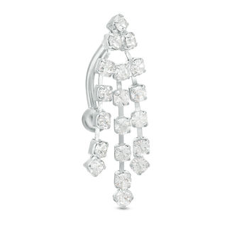 014 gauge Crystal Cascading Linear Dangle Top Down Belly Button Ring in Stainless Steel