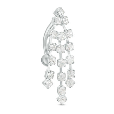 014 gauge Crystal Cascading Linear Dangle Top Down Belly Button Ring in Stainless Steel