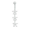 Thumbnail Image 0 of Solid Stainless Steel CZ Marquise Triple Flower Dangle Belly Button Ring - 14G