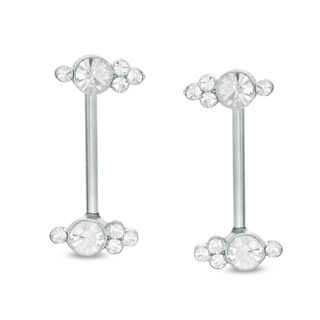 014 gauge Crystal Tri-Top Cluster Barbell Set in Stainless Steel