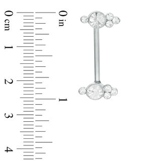 014 gauge Crystal Tri-Top Cluster Barbell Set in Stainless Steel