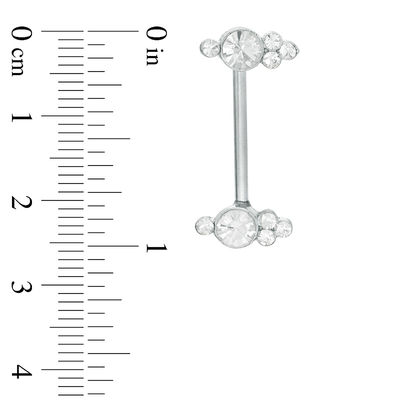 014 gauge Crystal Tri-Top Cluster Barbell Set in Stainless Steel