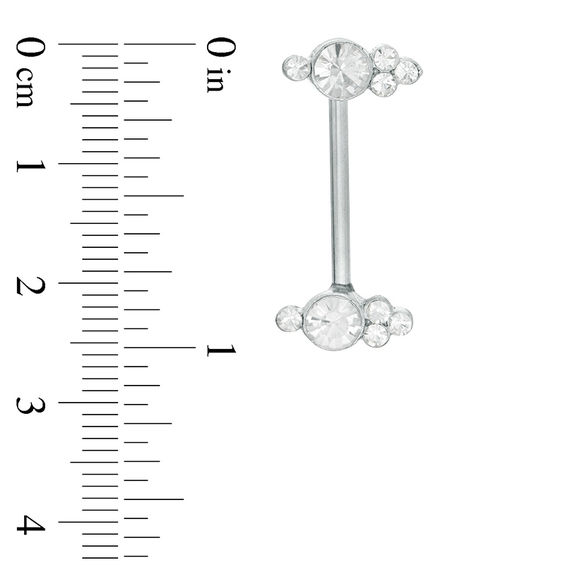 014 gauge Crystal Tri-Top Cluster Barbell Set in Stainless Steel