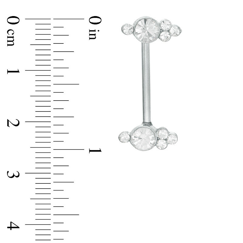 Main Image 2 of 014 gauge Crystal Tri-Top Cluster Barbell Set in Stainless Steel