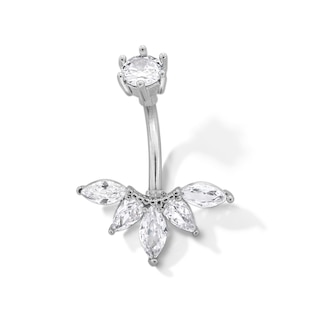 Solid Stainless Steel CZ Five Stone Beaded Arc Belly Button Ring - 14G 7/16"
