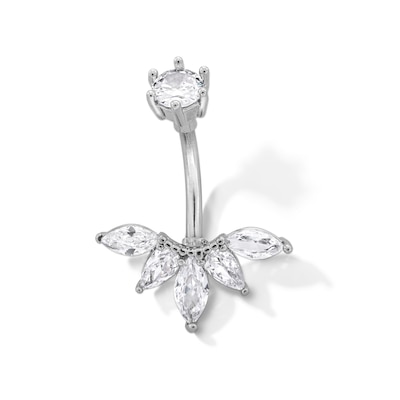 Solid Stainless Steel CZ Five Stone Beaded Arc Belly Button Ring - 14G 7/16"