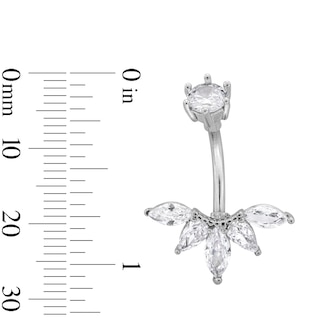 Solid Stainless Steel CZ Five Stone Beaded Arc Belly Button Ring - 14G 7/16"