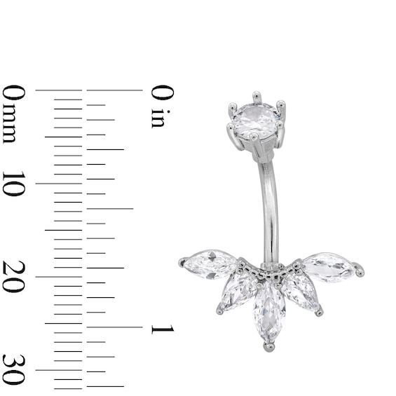 Solid Stainless Steel CZ Five Stone Beaded Arc Belly Button Ring - 14G 7/16"