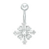 014 gauge Baguette and Round Cubic Zirconia Geometric Cross Belly Button Ring in Stainless Steel