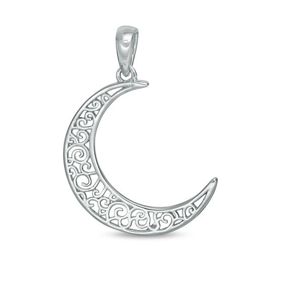 Filigree Crescent Moon Necklace Charm in Sterling Silver