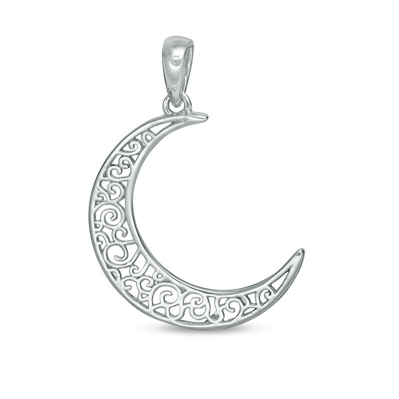 Main Image 1 of Filigree Crescent Moon Necklace Charm in Sterling Silver