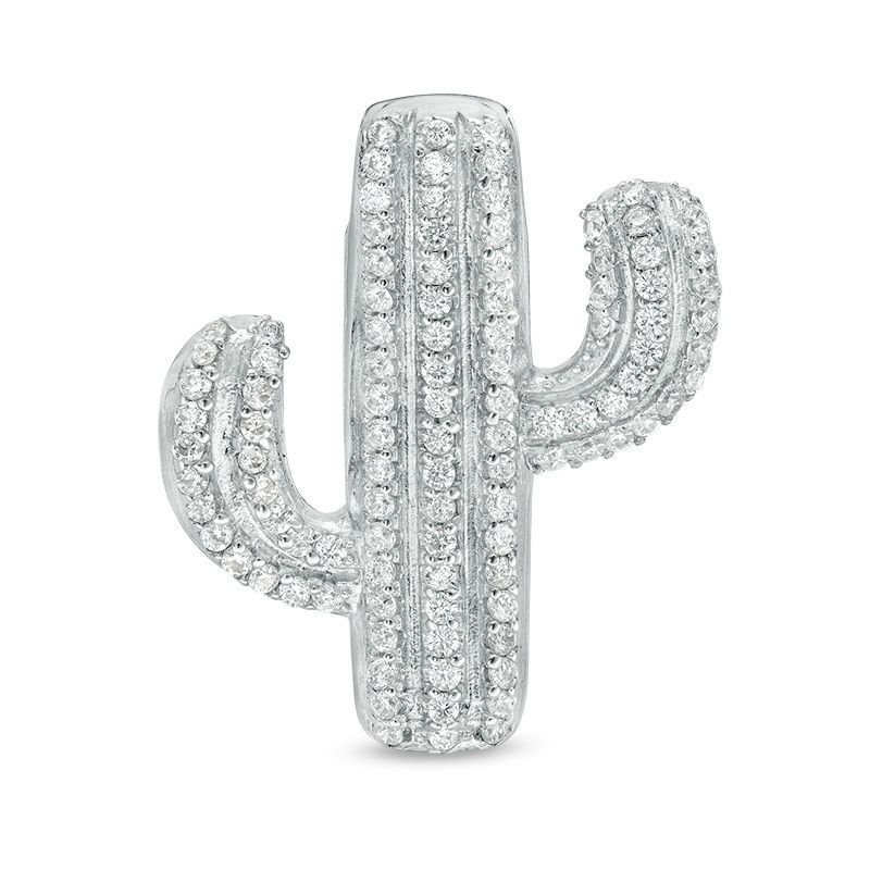Main Image 1 of Cubic Zirconia Cactus Necklace Charm in Sterling Silver