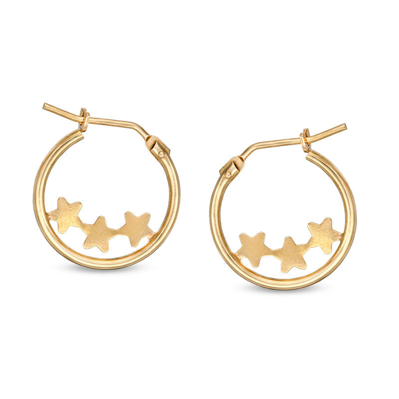 Main Image 1 of Child's 14mm Triple Star Hoop Earrings in 10K Gold