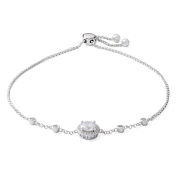 6mm Cubic Zirconia Frame Station Bolo Bracelet in Sterling Silver - 9&quot;