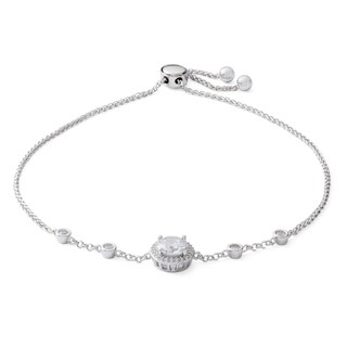 6mm Cubic Zirconia Frame Station Bolo Bracelet in Sterling Silver - 9"