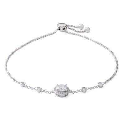 6mm Cubic Zirconia Frame Station Bolo Bracelet in Sterling Silver - 9"