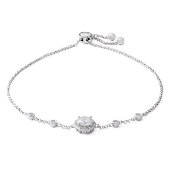 6mm Cubic Zirconia Frame Station Bolo Bracelet in Sterling Silver - 9"