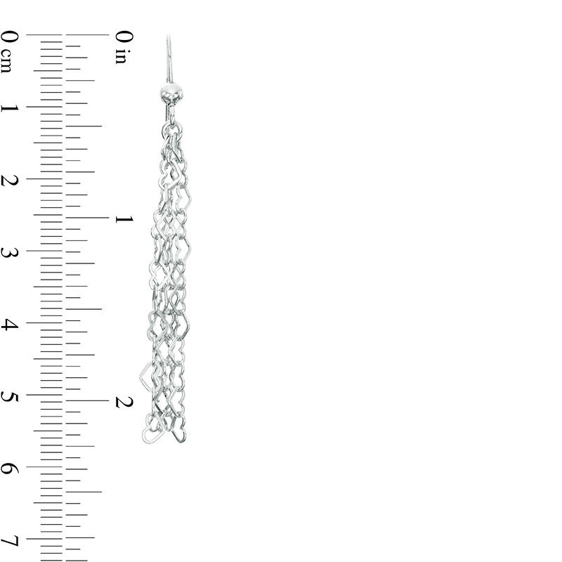 Heart Chain Tassel Drop Earrings in Sterling Silver