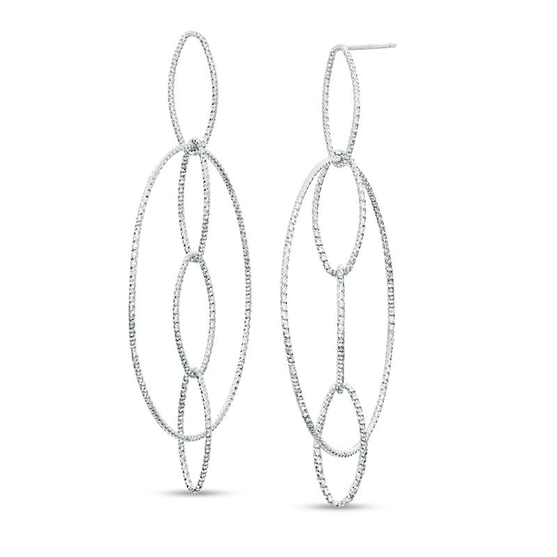 Main Image 1 of Diamond-Cut Interlocking Circles Drop Earrings in Sterling Silver