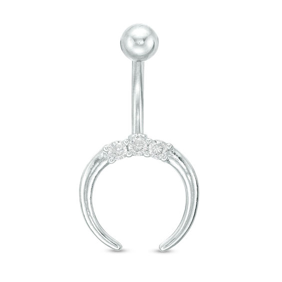 014 gauge Cubic Zirconia Trio Crescent Moon Belly Button Ring in Stainless Steel