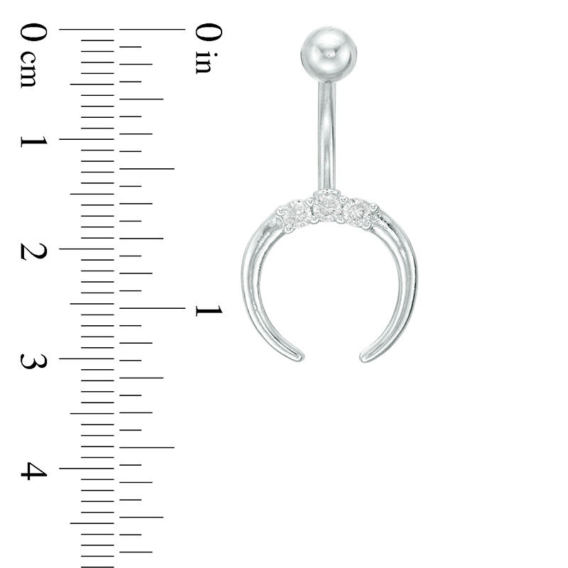 014 gauge Cubic Zirconia Trio Crescent Moon Belly Button Ring in Stainless Steel