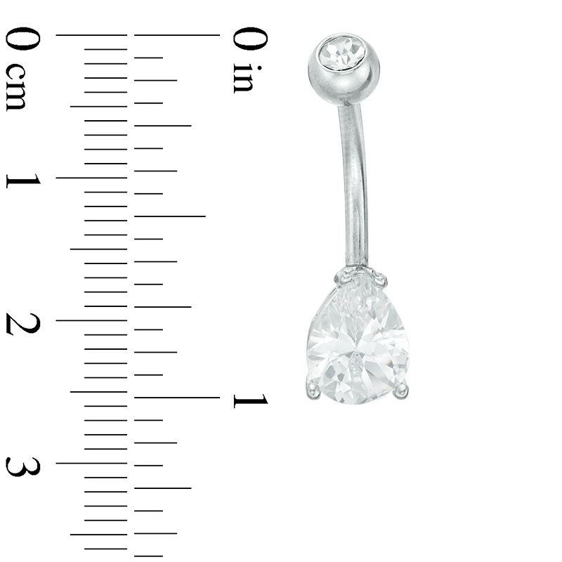 Solid Stainless Steel CZ Pear-Shaped Belly Button Ring - 14G