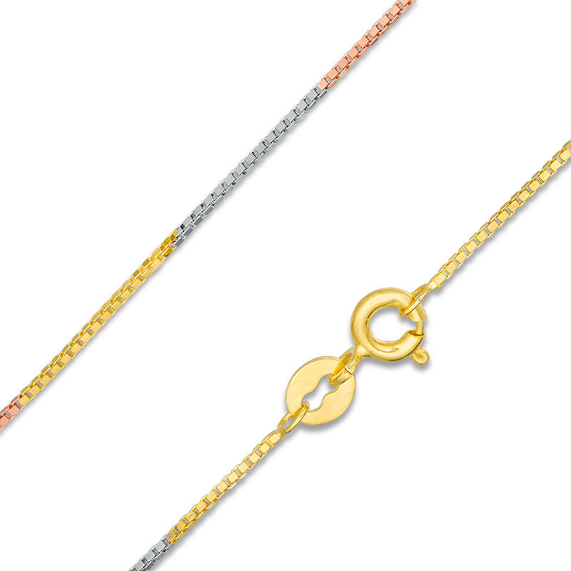 015 Gauge Box Chain Necklace in 10K Tri-Tone Gold - 18"