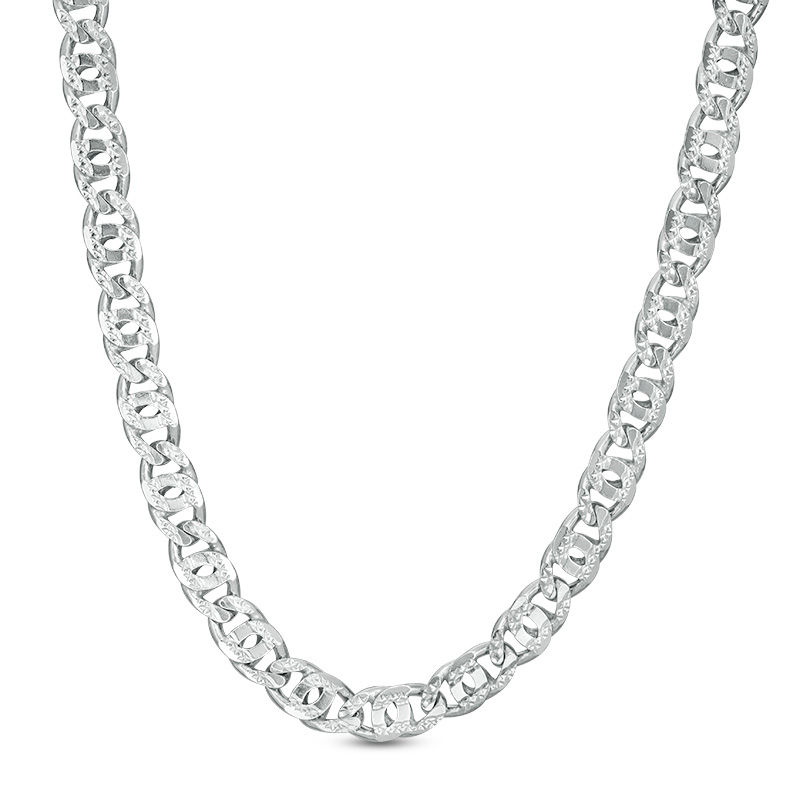 150 Gauge Diamond-Cut Cat's Eye Curb Chain Necklace in Sterling Silver - 22"