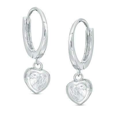5mm Heart-Shaped Cubic Zirconia Drop Earrings in Sterling Silver